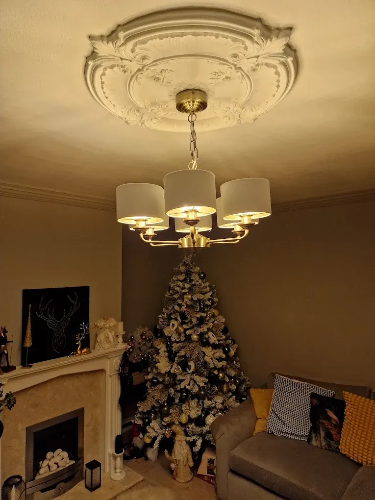Chandelier installed in a living room